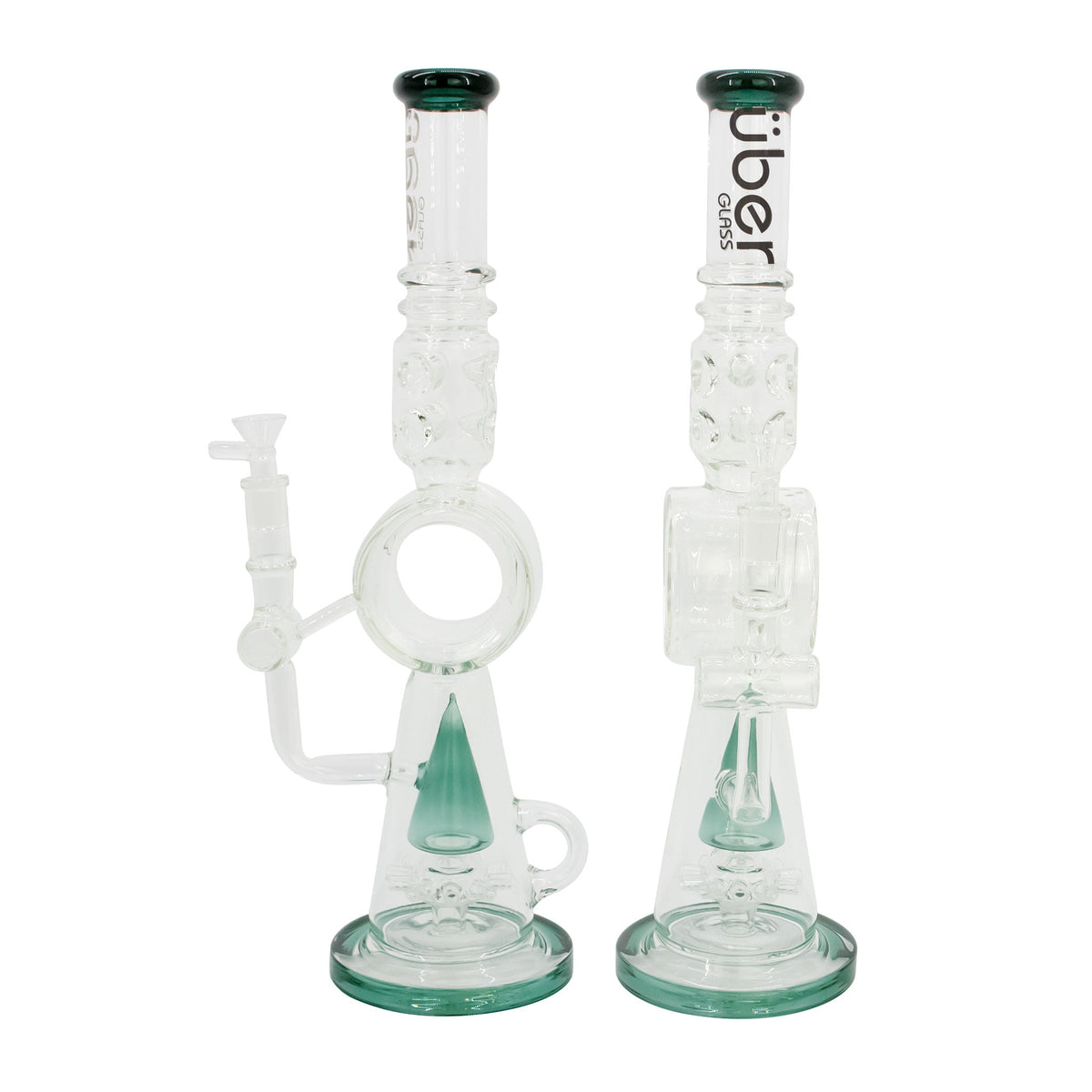 Uber 17" (5mm) Glass Recycler Waterpipe - Style 004 Lake Green