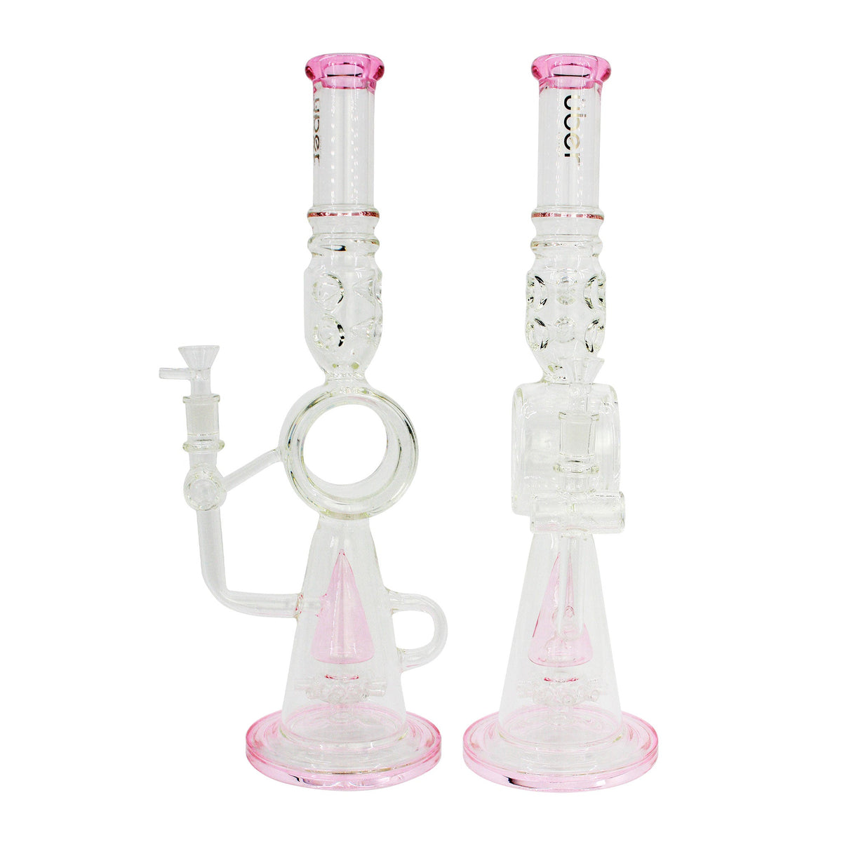 Uber 17" (5mm) Glass Recycler Waterpipe - Style 004 Pink