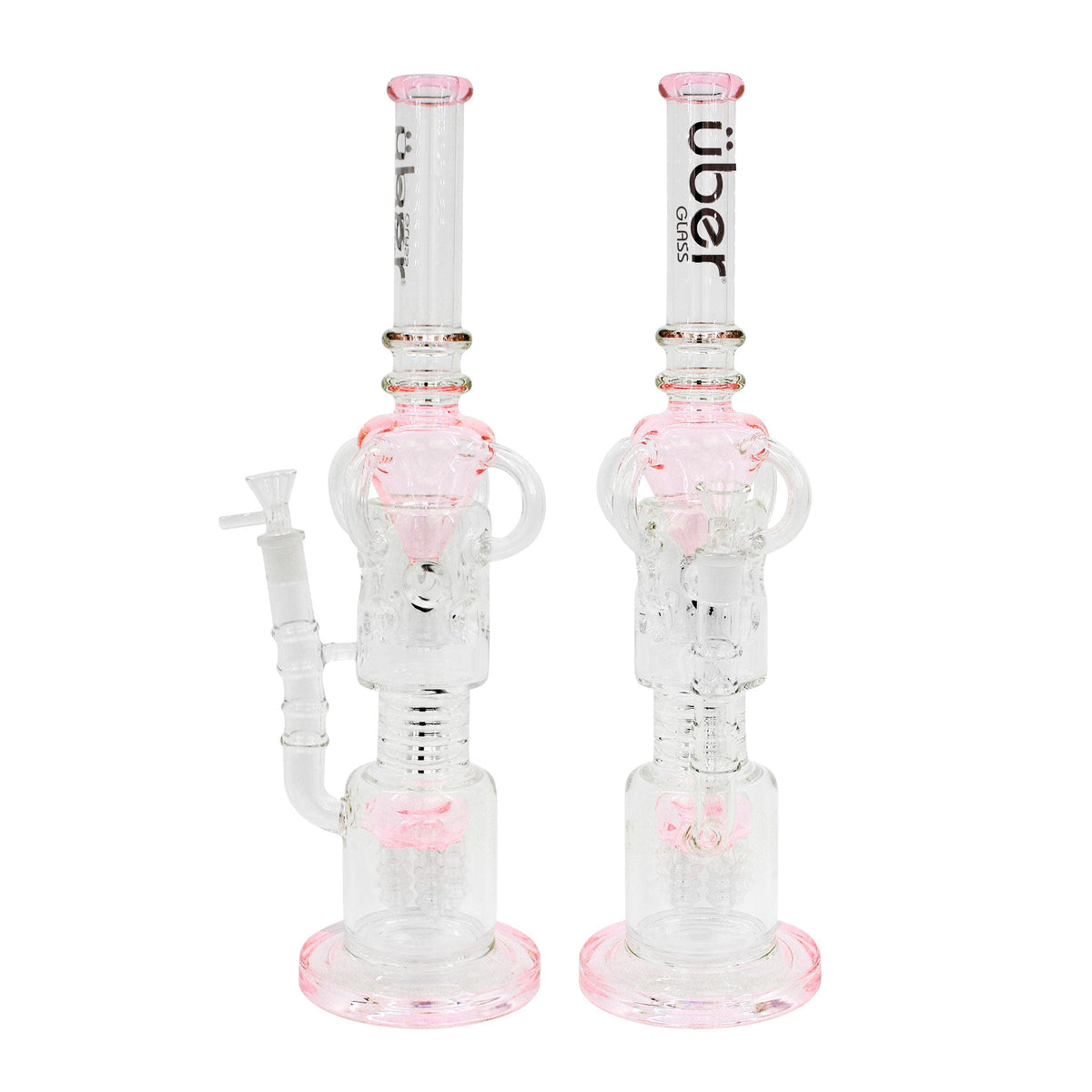 Uber 17" (5mm) Glass Recycler Waterpipe - Style 005 Pink